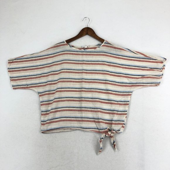 BeachLunchLounge Women's Size XS Multicolor Striped Linen Blend Top Oversized - Picture 1 of 9